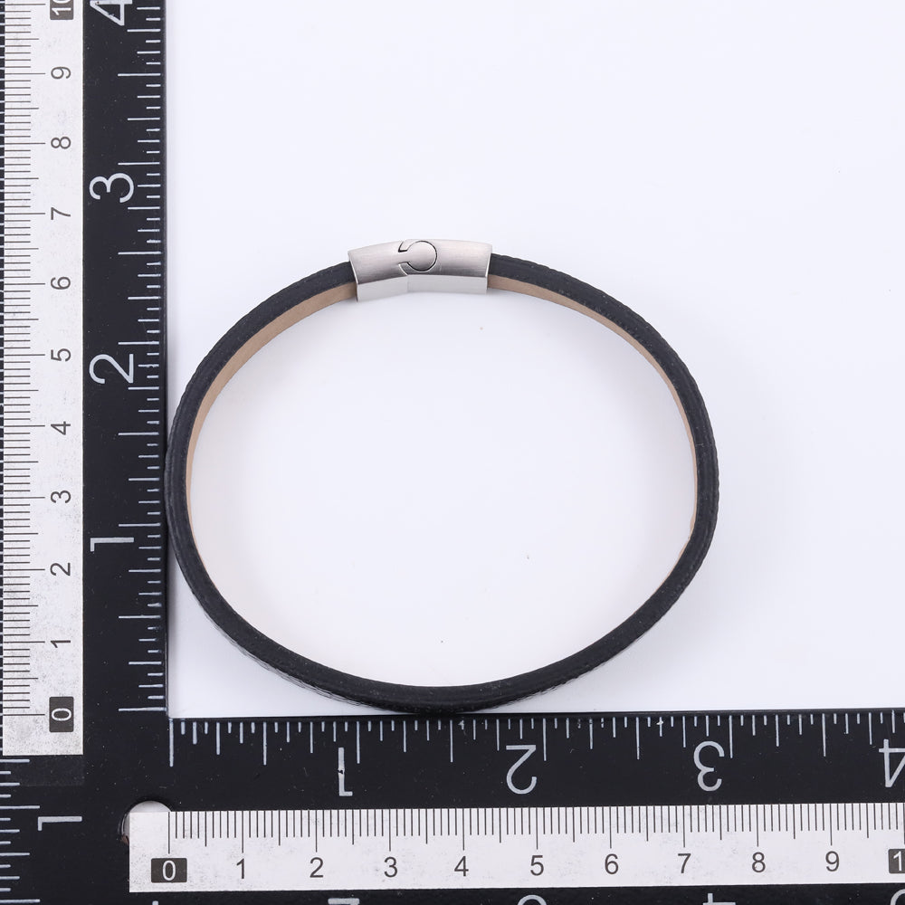 MBSS274 STAINLESS STEEL & PATTERN LEATHER BRACELET
