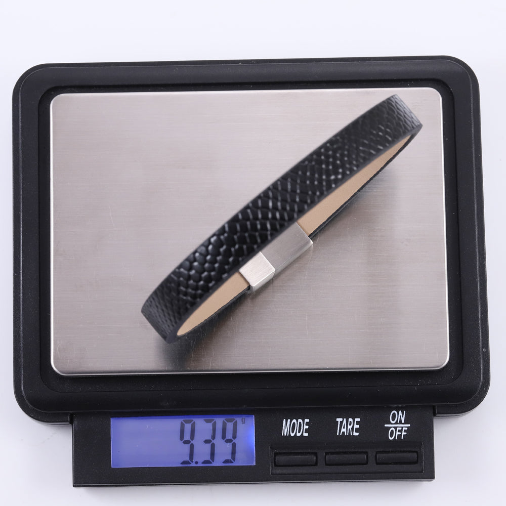 MBSS274 STAINLESS STEEL & PATTERN LEATHER BRACELET