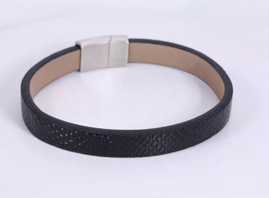 MBSS274 STAINLESS STEEL & PATTERN LEATHER BRACELET