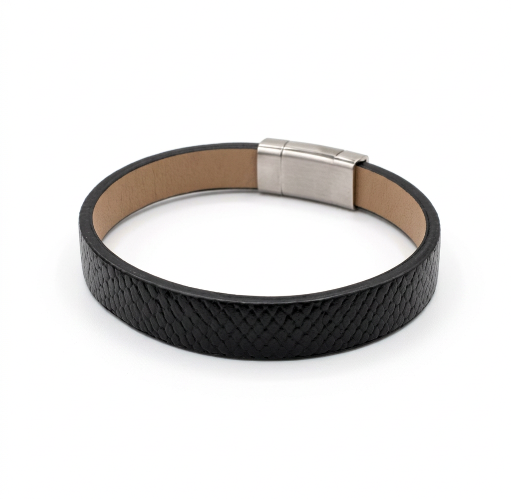 MBSS274 STAINLESS STEEL & PATTERN LEATHER BRACELET