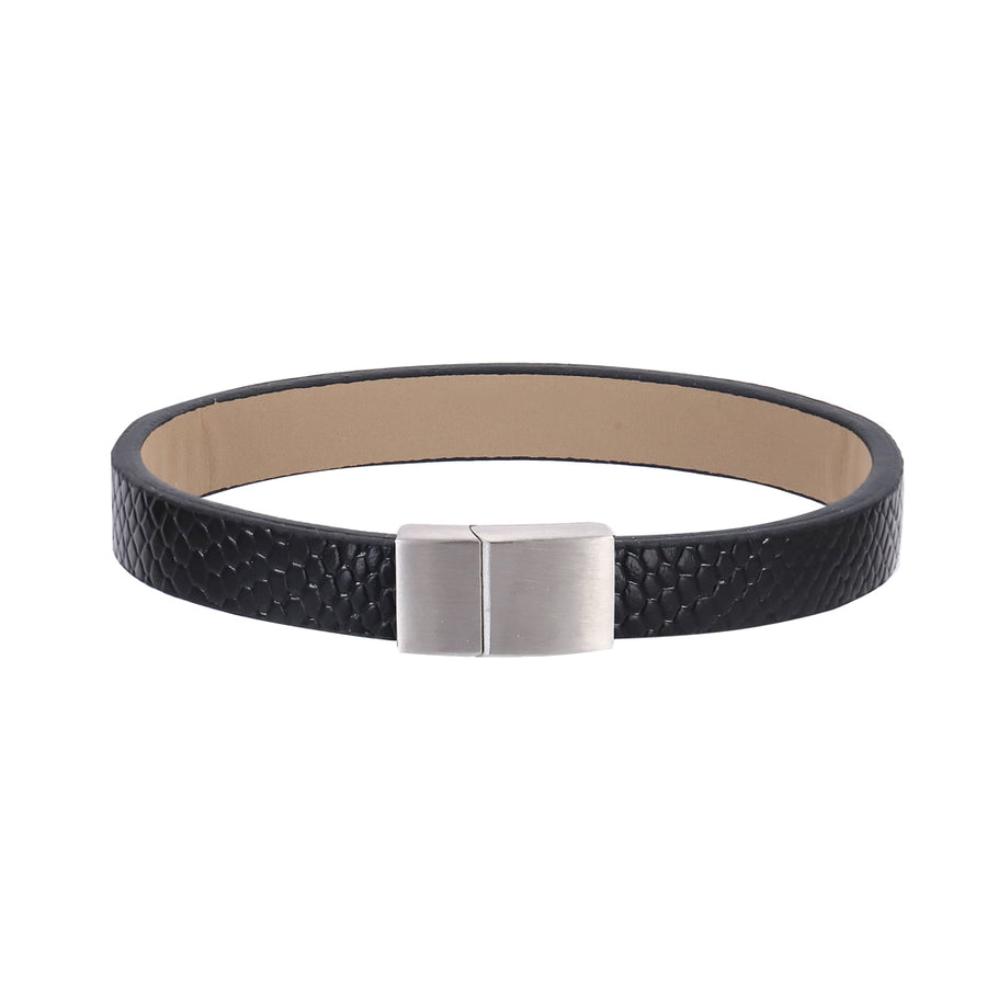 MBSS274 STAINLESS STEEL & PATTERN LEATHER BRACELET