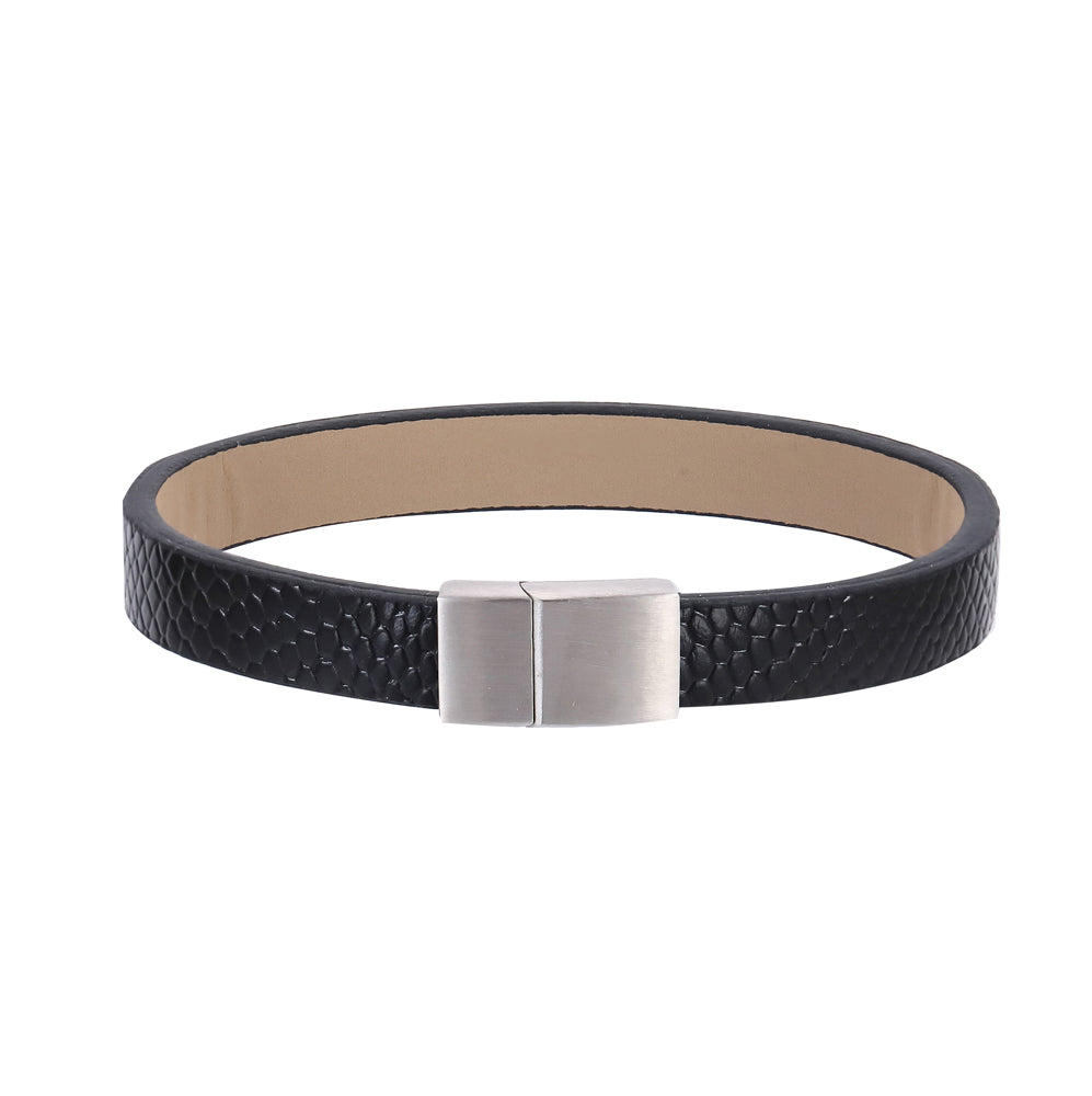MBSS274 STAINLESS STEEL & PATTERN LEATHER BRACELET