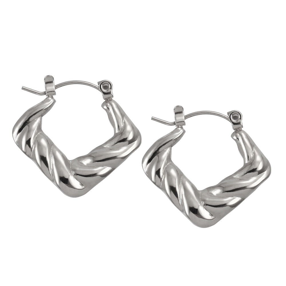 MESS50 STAINLESS STEEL SQUARE HOOP EARRING