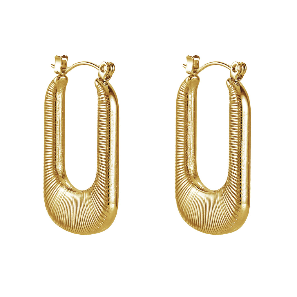 MESS51 STAINLESS STEEL TEXTURED RECTANGLE HOOP EARRING