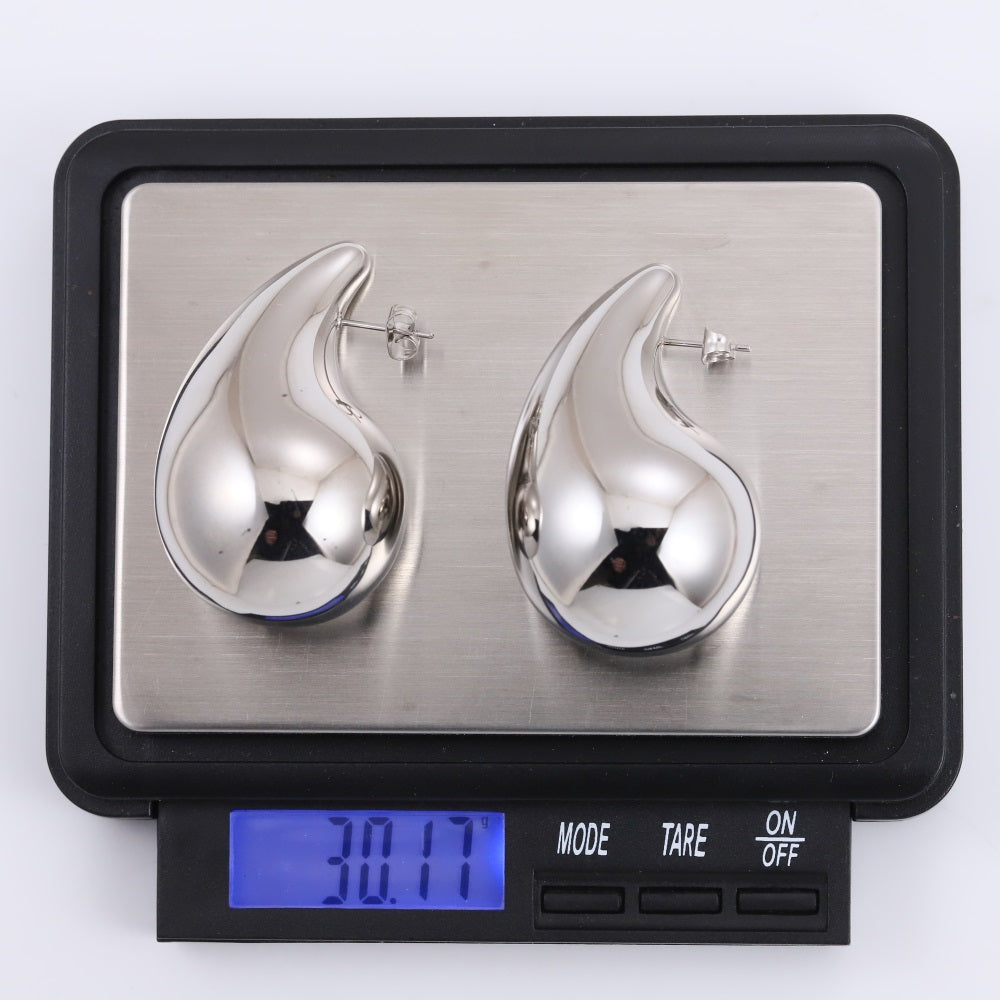 MESS63 STAINLESS STEEL CHUNKY TEARDROP HOLLOW EARRING