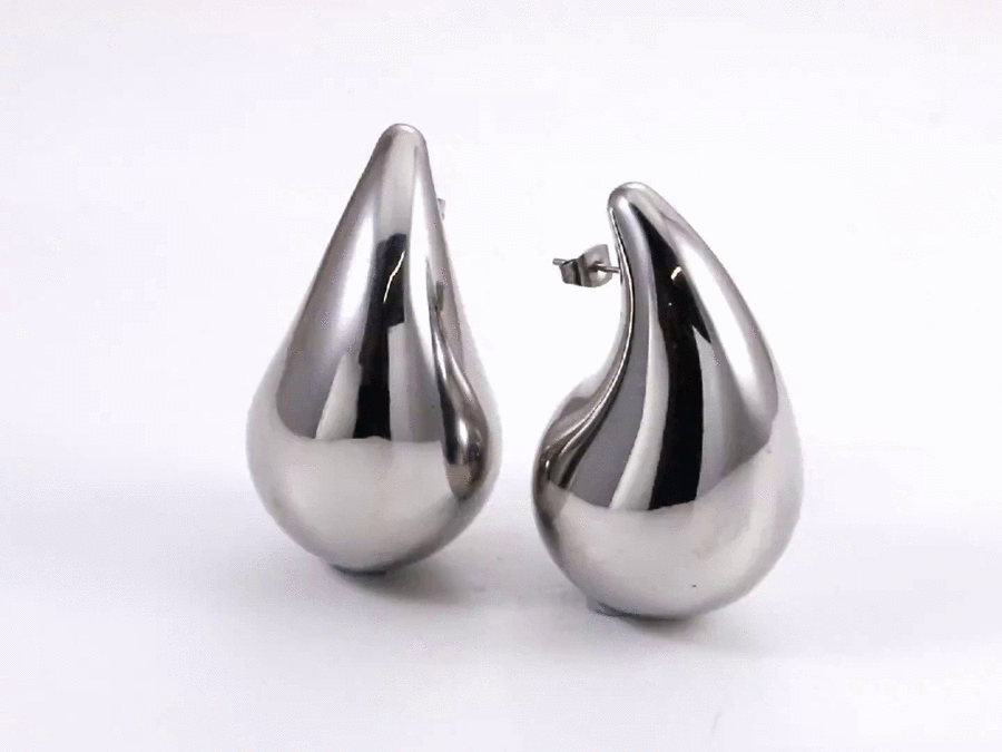 MESS63 STAINLESS STEEL CHUNKY TEARDROP HOLLOW EARRING
