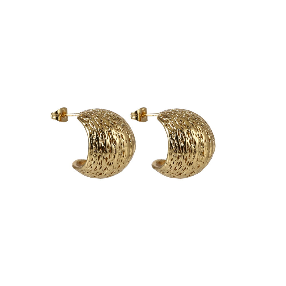 MESS73 STAINLESS STEEL ROUND EARRING WITH ORGANIC TEXTURE