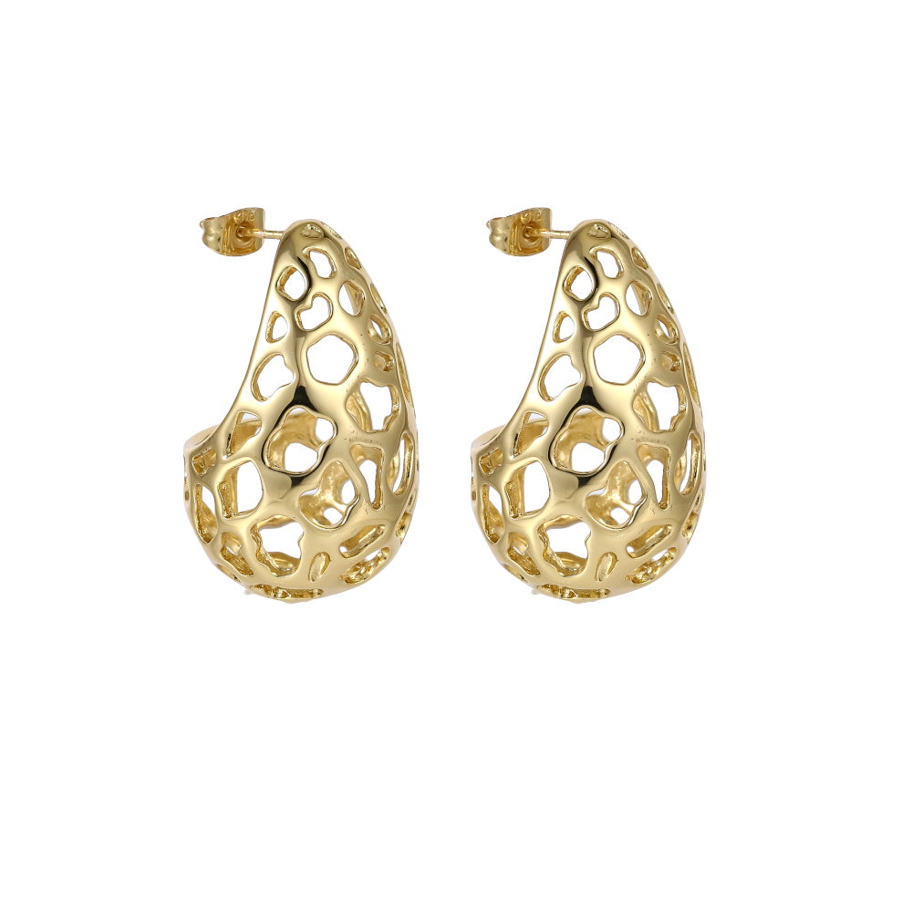 MESS74 STAINLESS STEEL HOLLOW WATERDROP EARRING