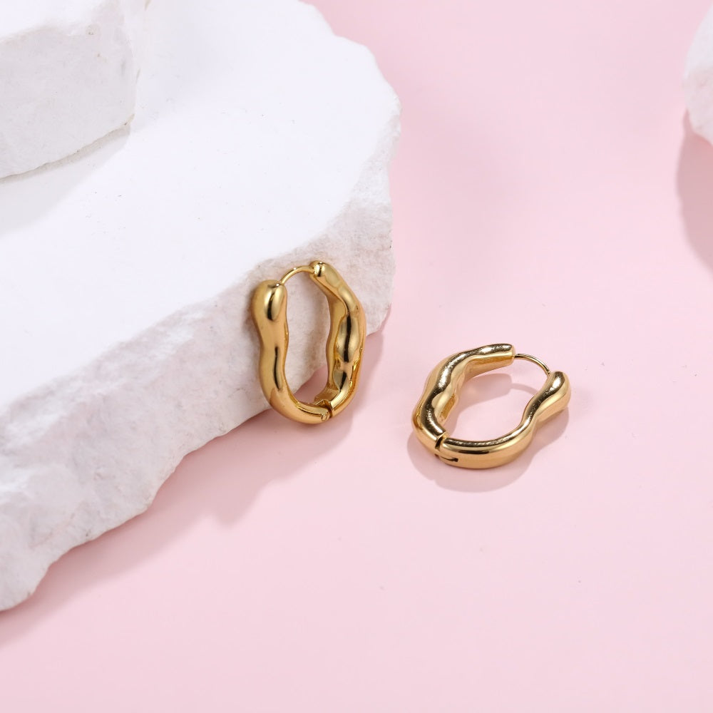 MESS77 STAINLESS STEEL ORGANIC SHAPE HOOP EARRING