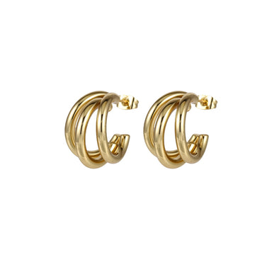 MESS79 STAINLESS STEEL TRIPLE LINE C-SHAPED EARRING