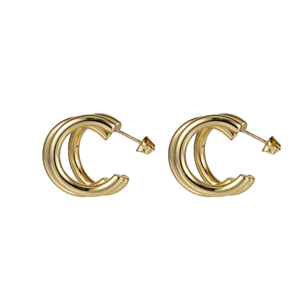 MESS79 STAINLESS STEEL TRIPLE LINE C-SHAPED EARRING