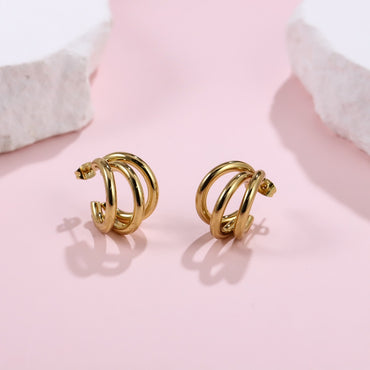 MESS79 STAINLESS STEEL TRIPLE LINE C-SHAPED EARRING
