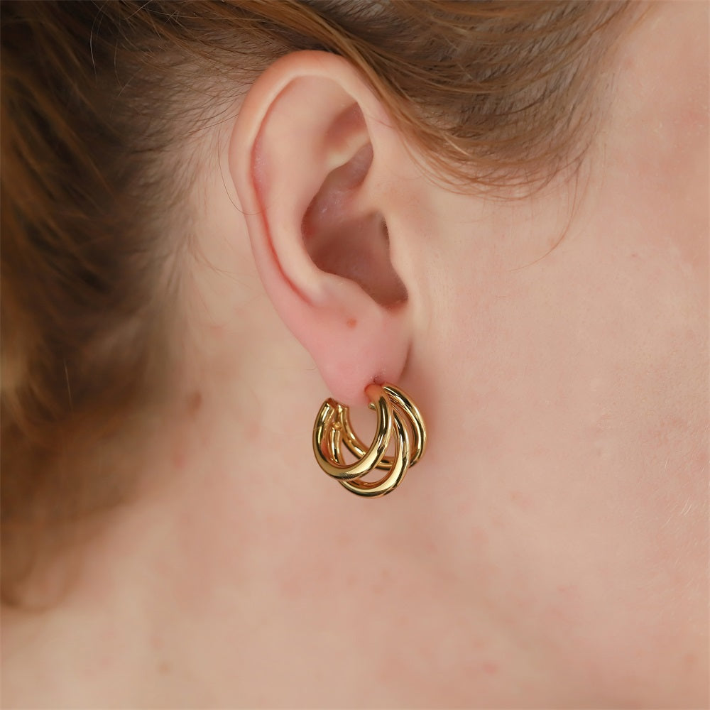 MESS79 STAINLESS STEEL TRIPLE LINE C-SHAPED EARRING