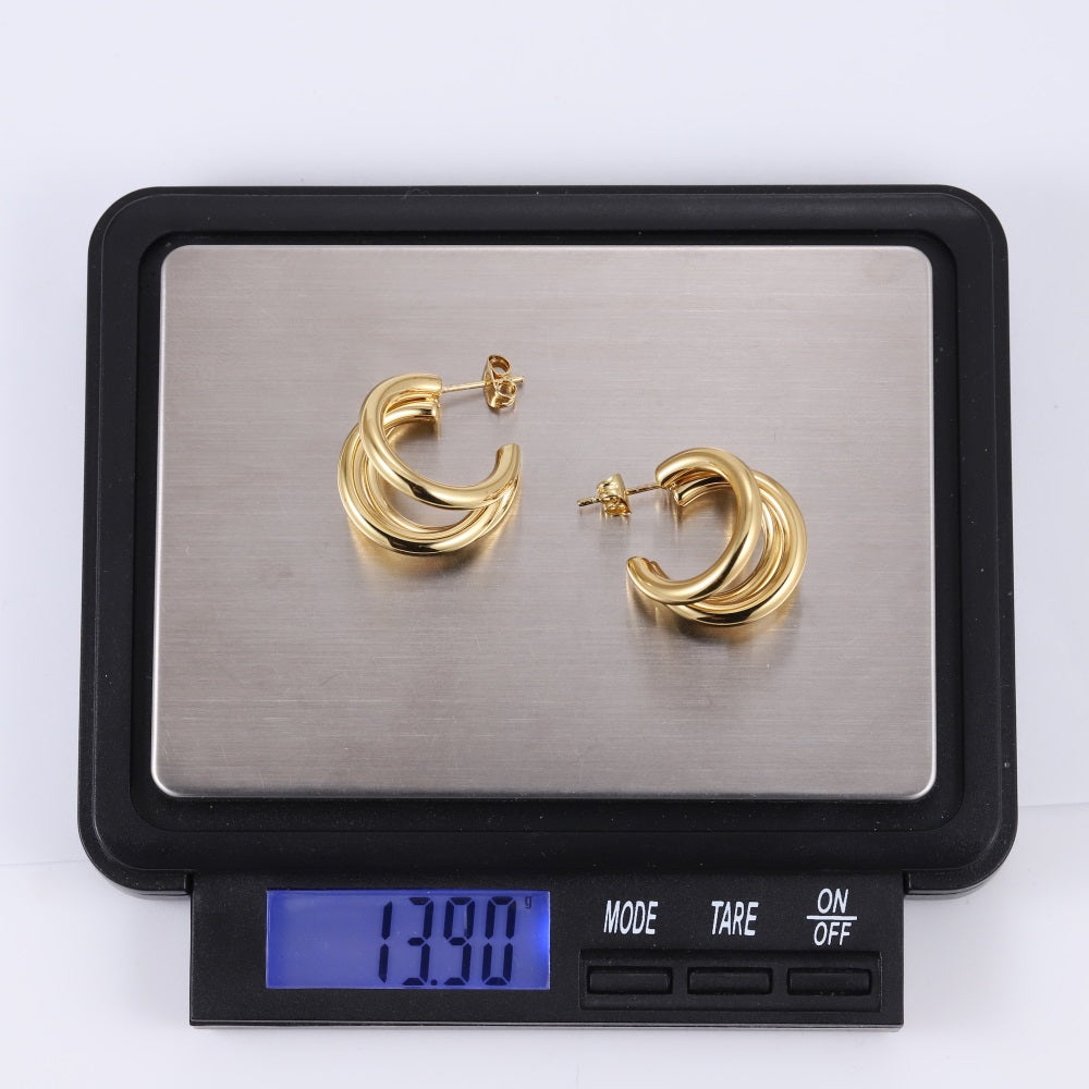 MESS79 STAINLESS STEEL TRIPLE LINE C-SHAPED EARRING