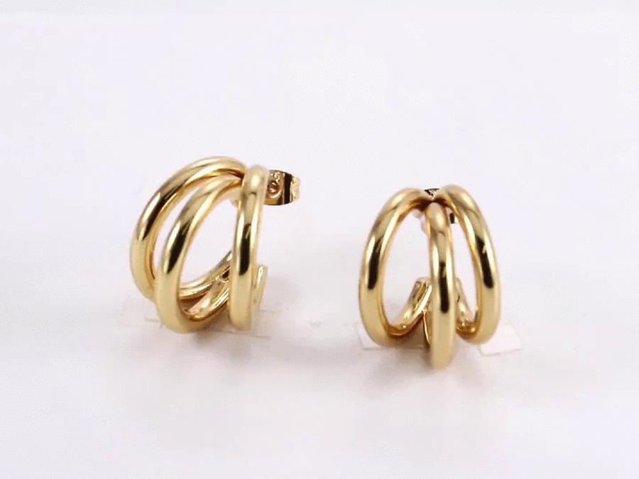 MESS79 STAINLESS STEEL TRIPLE LINE C-SHAPED EARRING