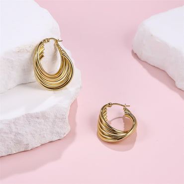 MESS85 STAINLESS STEEL FIVE LINE TWISTED HOOP EARRING