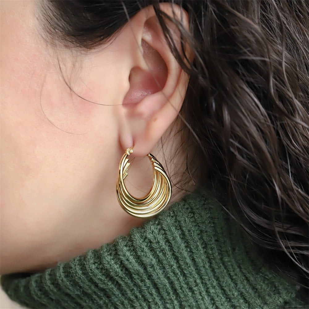 MESS85 STAINLESS STEEL FIVE LINE TWISTED HOOP EARRING