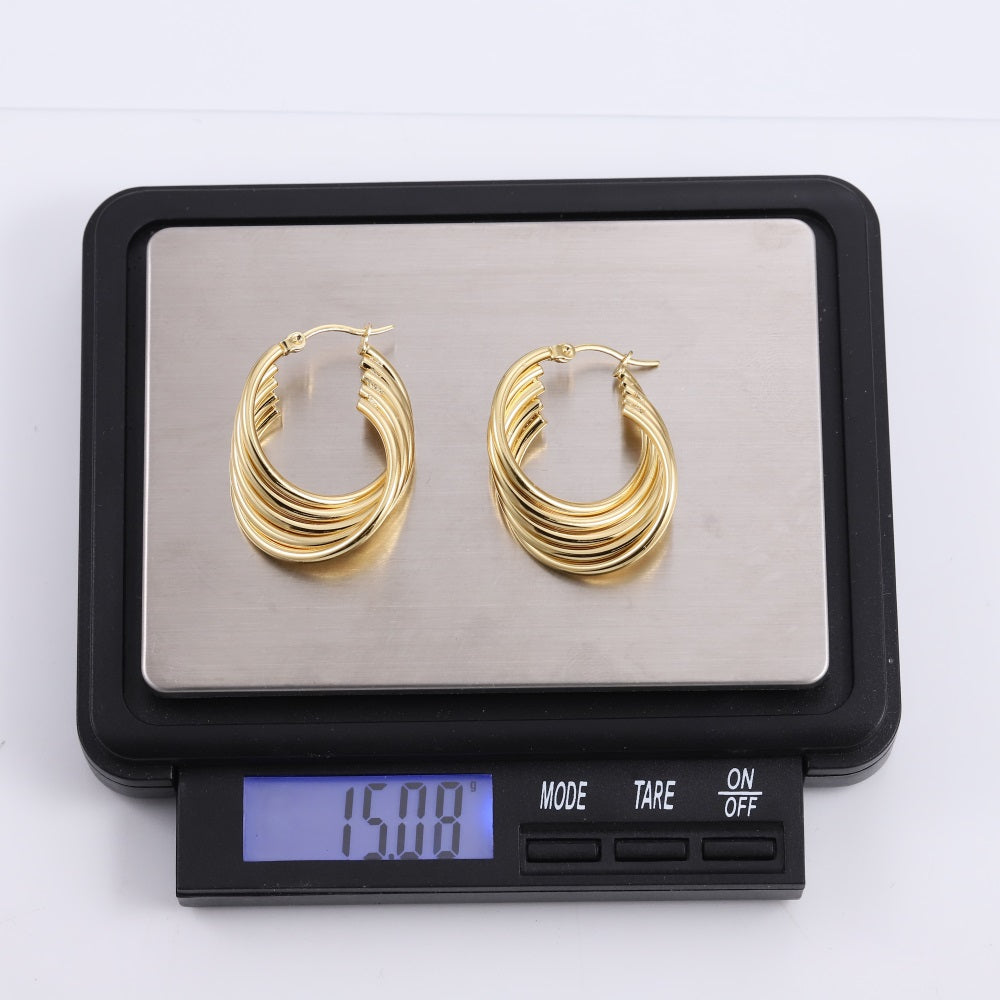 MESS85 STAINLESS STEEL FIVE LINE TWISTED HOOP EARRING