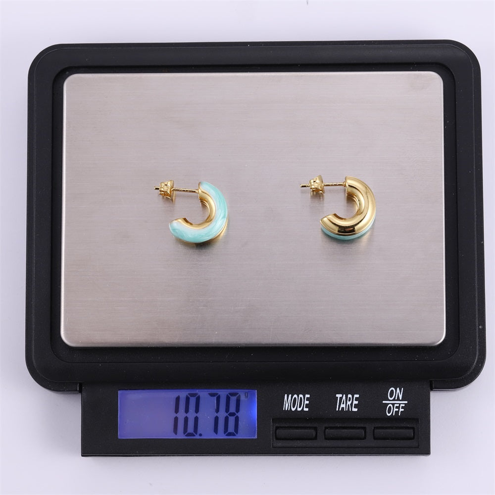 MESS93 STAINLESS STEEL C-SHAPED EARRING WITH EPOXY