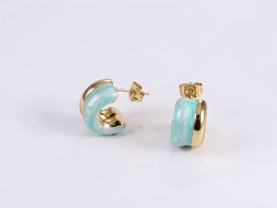 MESS93 STAINLESS STEEL C-SHAPED EARRING WITH EPOXY