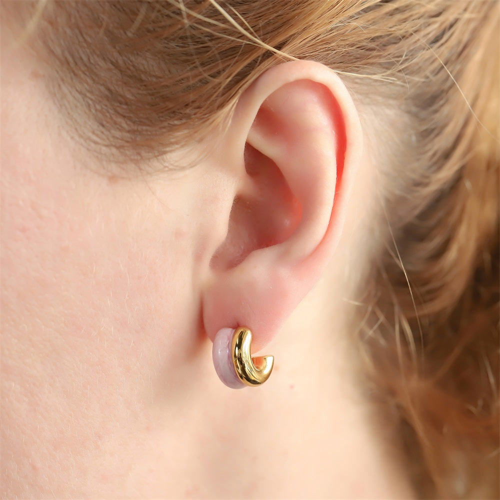 MESS93 STAINLESS STEEL C-SHAPED EARRING WITH EPOXY