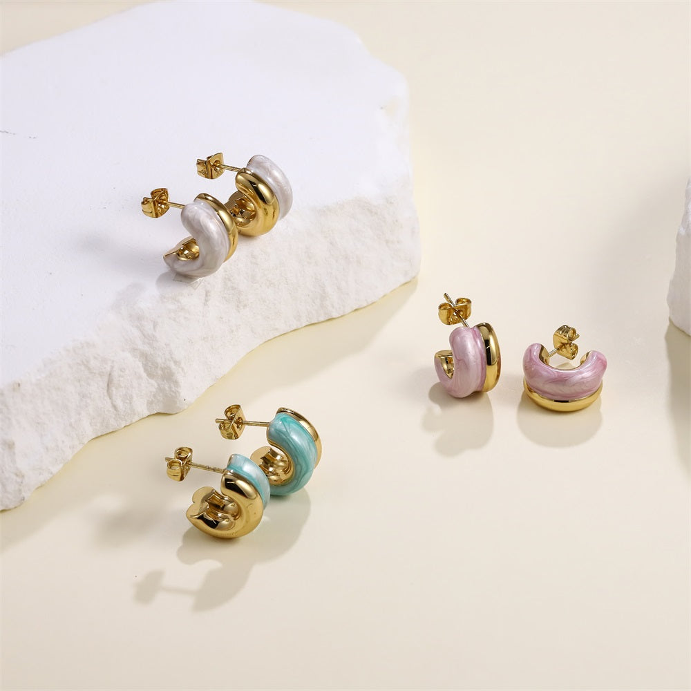 MESS93 STAINLESS STEEL C-SHAPED EARRING WITH EPOXY