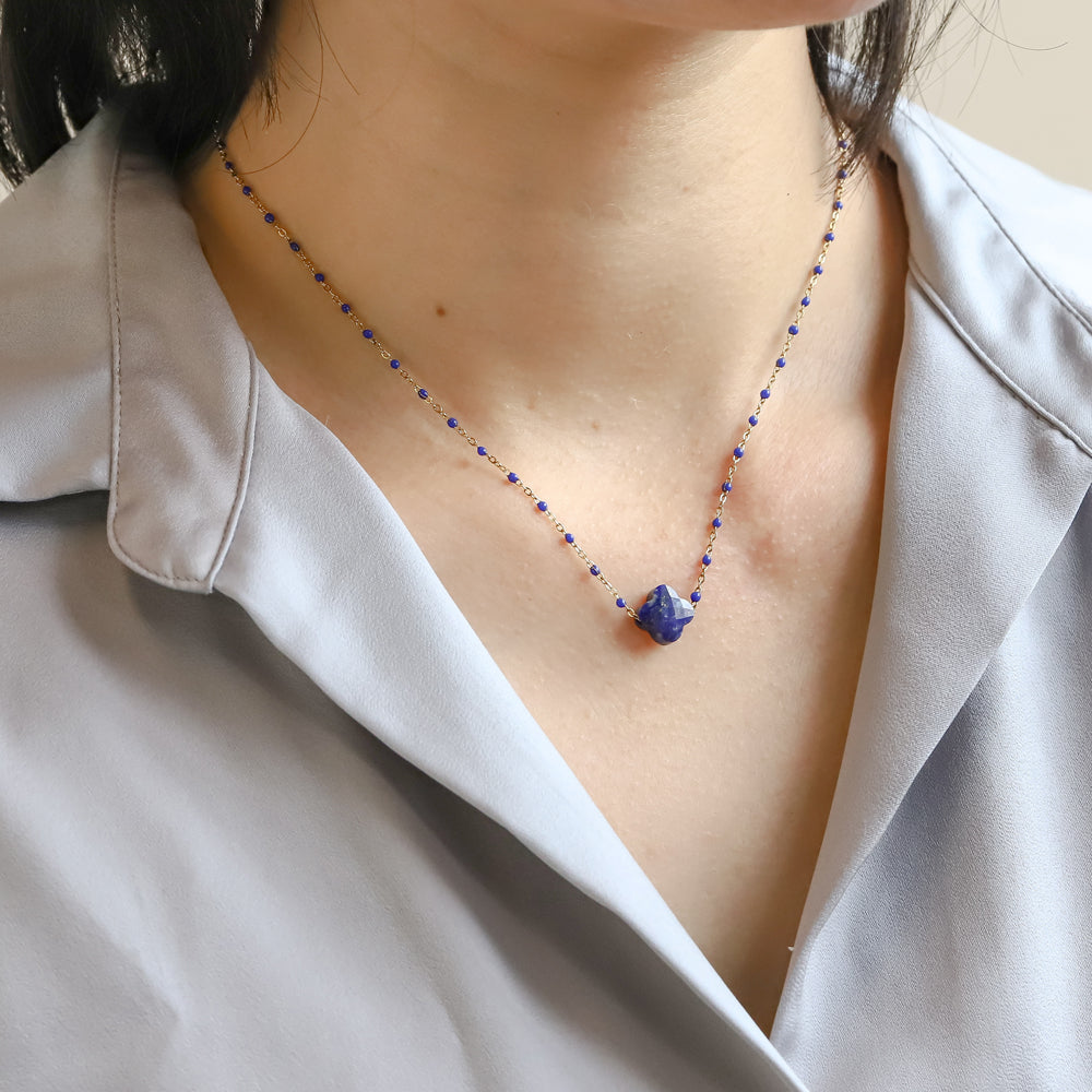 MNSS43 STAINLESS STEEL NECKLACE WITH STONE & EPOXY