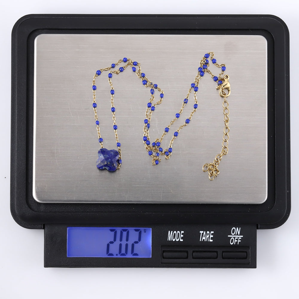 MNSS43 STAINLESS STEEL NECKLACE WITH STONE & EPOXY
