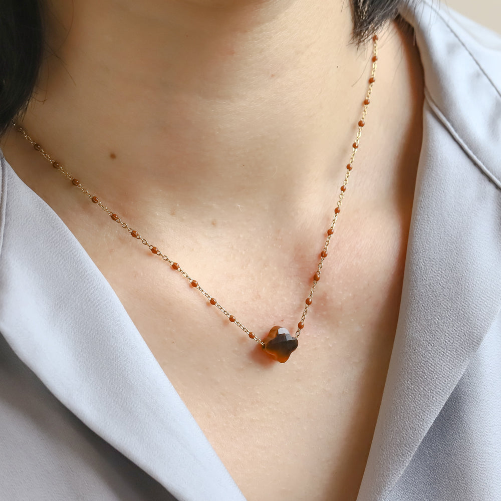MNSS43 STAINLESS STEEL NECKLACE WITH STONE & EPOXY