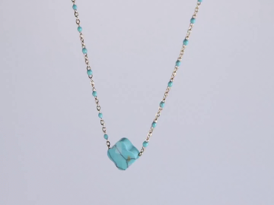 MNSS43 STAINLESS STEEL NECKLACE WITH STONE & EPOXY