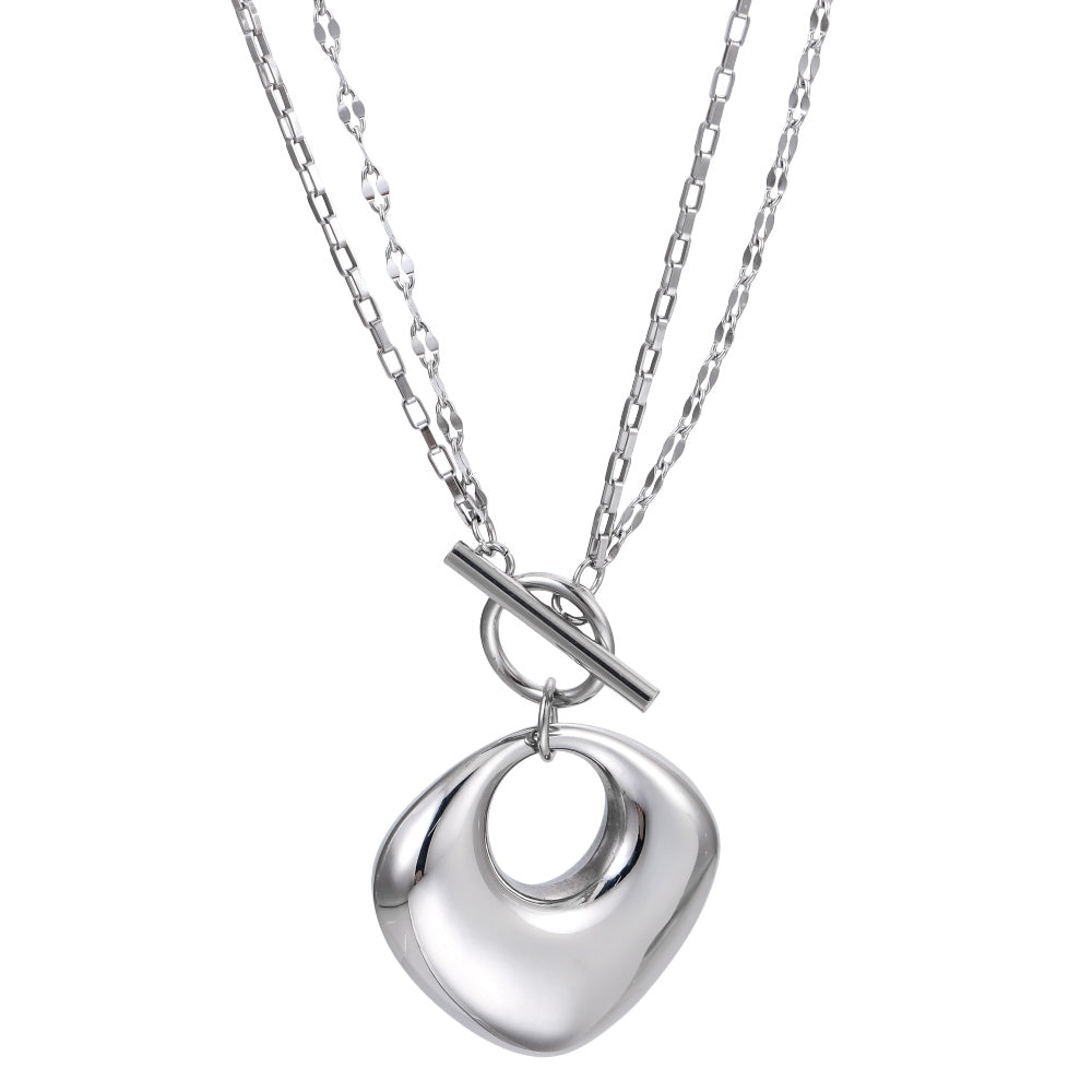 MNSS55 STAINLESS STEEL T-BAR NECKALCE WITH HOLLOW CHARM