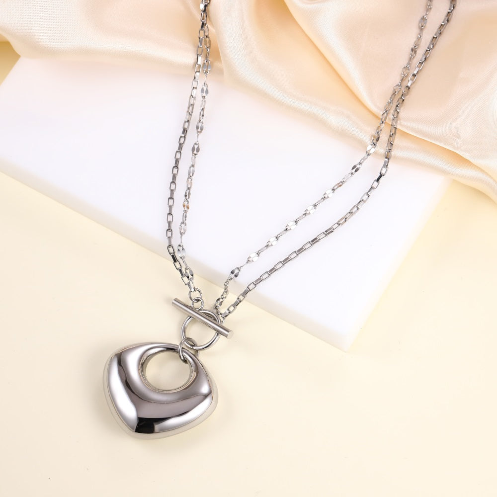 MNSS55 STAINLESS STEEL T-BAR NECKALCE WITH HOLLOW CHARM