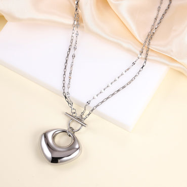 MNSS55 STAINLESS STEEL T-BAR NECKALCE WITH HOLLOW CHARM