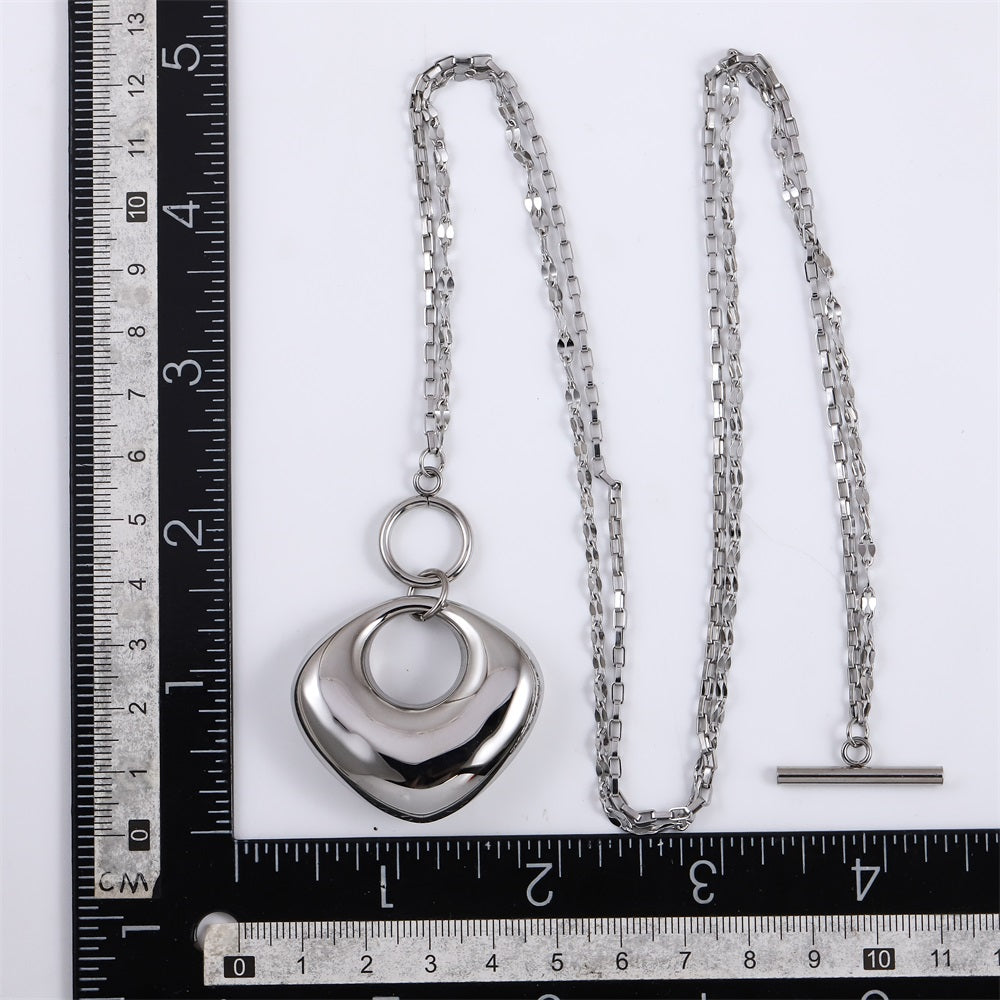 MNSS55 STAINLESS STEEL T-BAR NECKALCE WITH HOLLOW CHARM