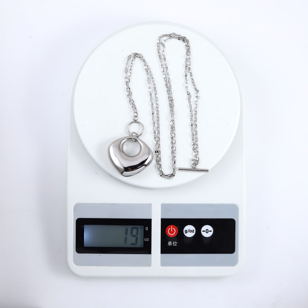 MNSS55 STAINLESS STEEL T-BAR NECKALCE WITH HOLLOW CHARM