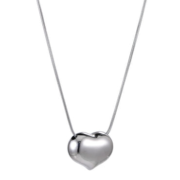 MNSS56 STAINLESS STEEL NECKLACE CHUNKEY HEART PENDANT AND ROUND SNAKE CHAIN