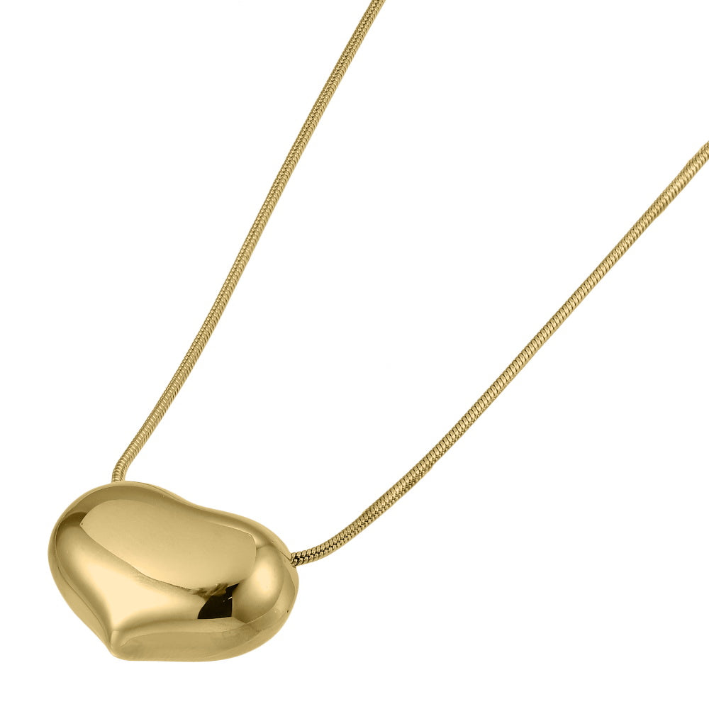MNSS56 STAINLESS STEEL NECKLACE CHUNKEY HEART PENDANT AND ROUND SNAKE CHAIN