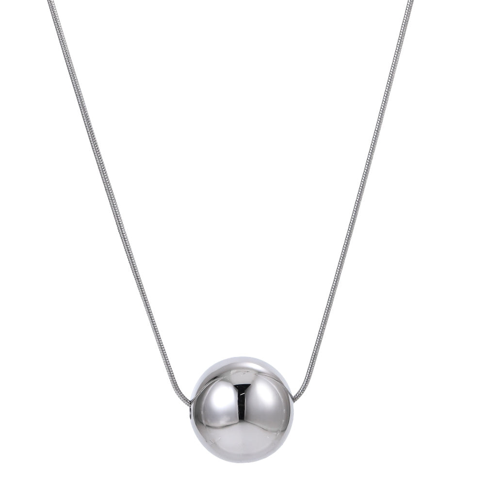 MNSS57 STAINLESS STEEL NECKLACE WITH HOLLOW BALL PENDANT AND ROUND SNAKE CHAIN