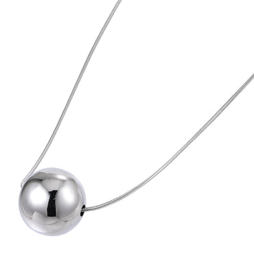 MNSS57 STAINLESS STEEL NECKLACE WITH HOLLOW BALL PENDANT AND ROUND SNAKE CHAIN