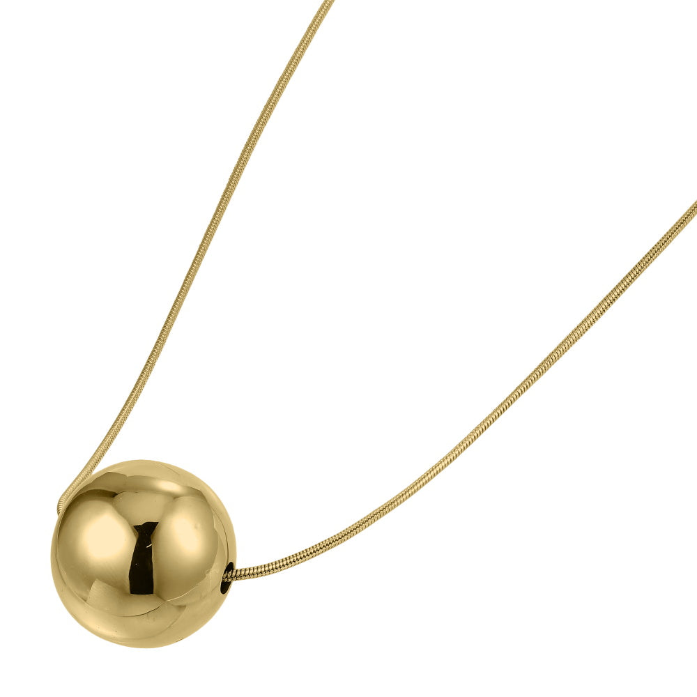 MNSS57 STAINLESS STEEL NECKLACE WITH HOLLOW BALL PENDANT AND ROUND SNAKE CHAIN
