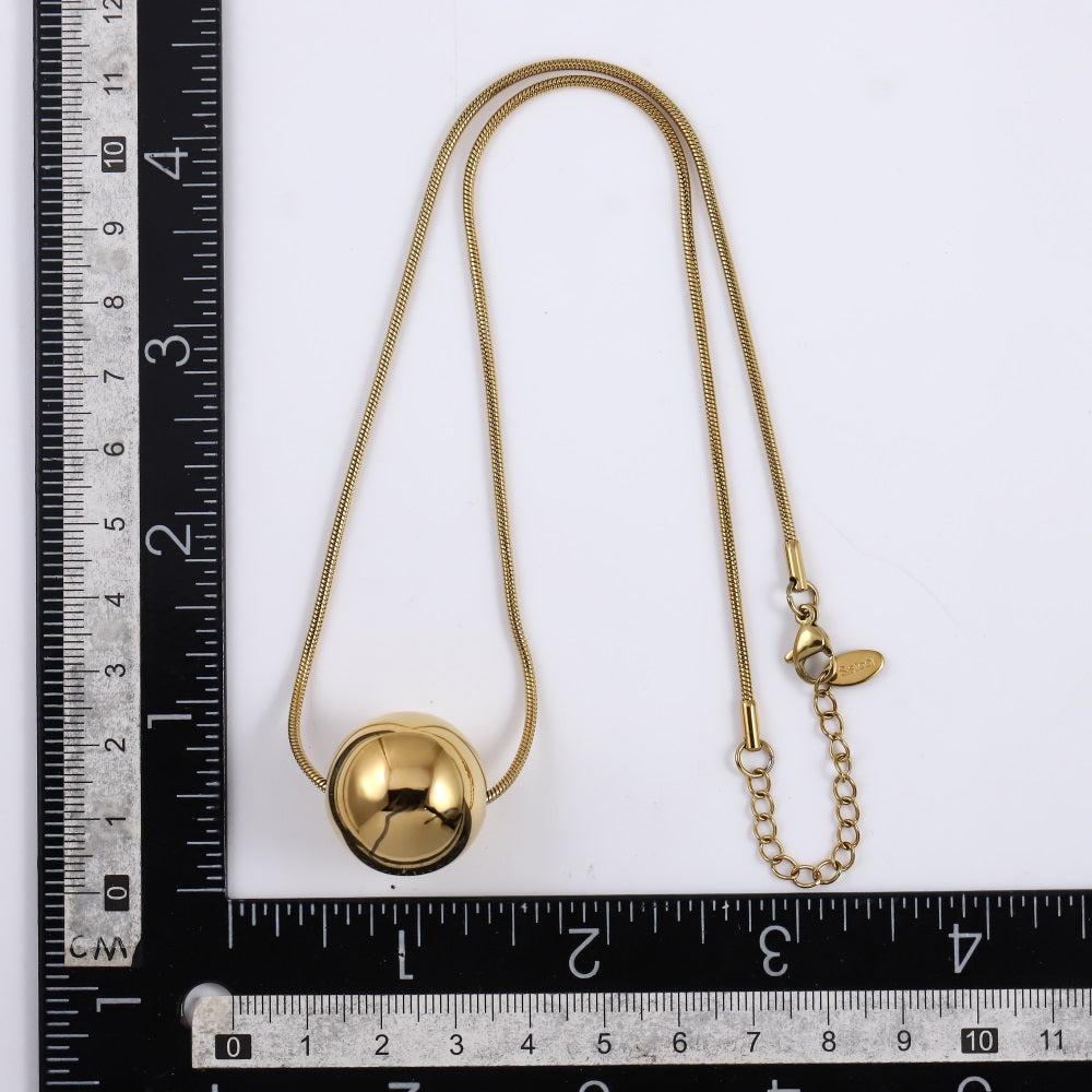 MNSS57 STAINLESS STEEL NECKLACE WITH HOLLOW BALL PENDANT AND ROUND SNAKE CHAIN