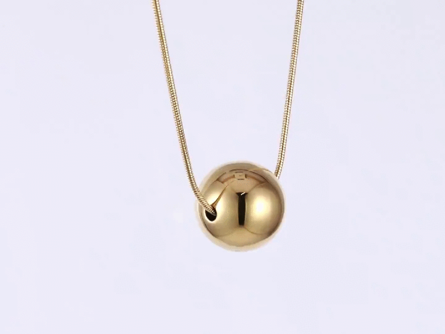 MNSS57 STAINLESS STEEL NECKLACE WITH HOLLOW BALL PENDANT AND ROUND SNAKE CHAIN
