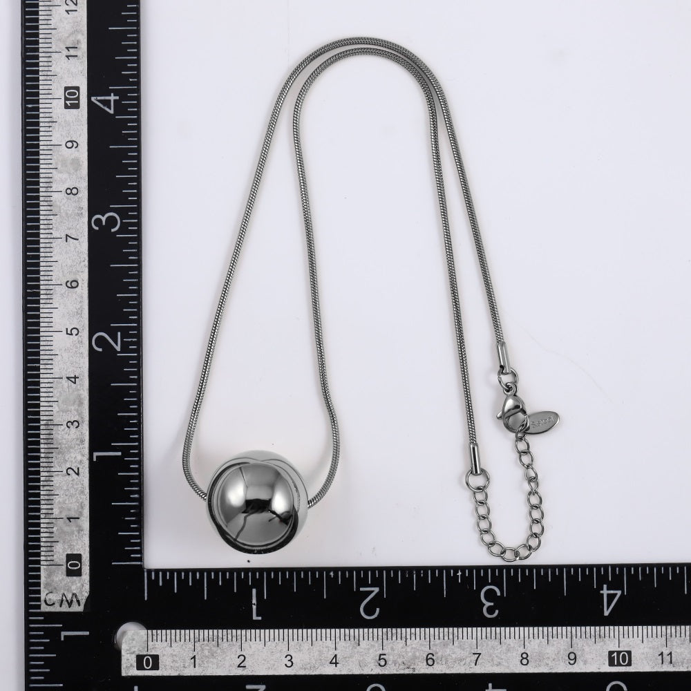 MNSS57 STAINLESS STEEL NECKLACE WITH HOLLOW BALL PENDANT AND ROUND SNAKE CHAIN
