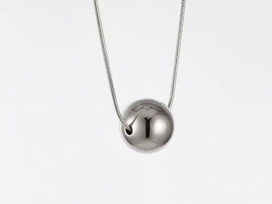 MNSS57 STAINLESS STEEL NECKLACE WITH HOLLOW BALL PENDANT AND ROUND SNAKE CHAIN