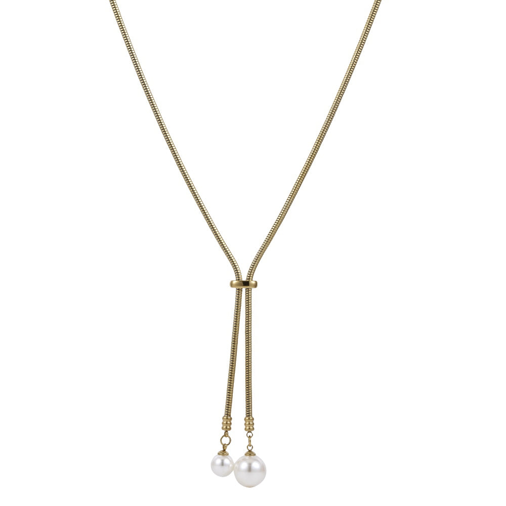 MNSS59 STAINLESS STEEL ROUND SNAKE CHAIN WITH SHELL PEARL