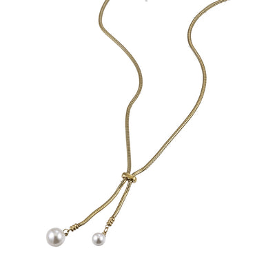 MNSS59 STAINLESS STEEL ROUND SNAKE CHAIN WITH SHELL PEARL