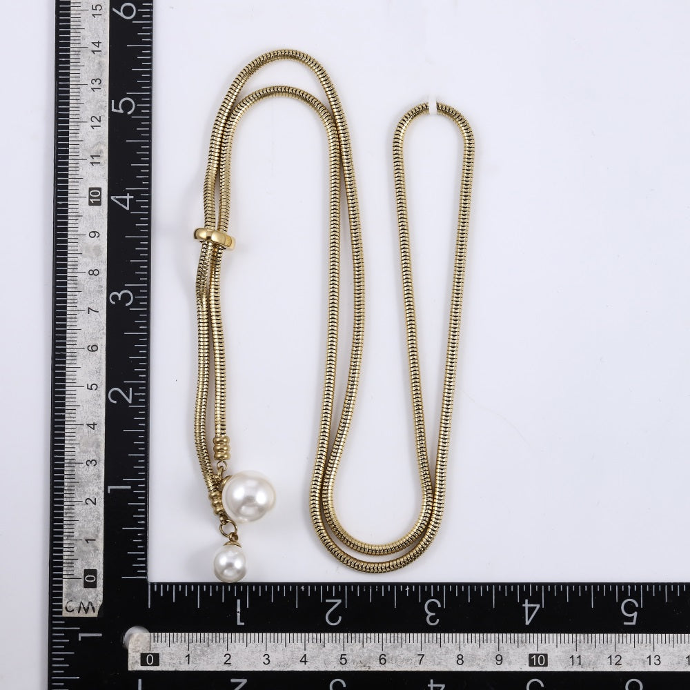 MNSS59 STAINLESS STEEL ROUND SNAKE CHAIN WITH SHELL PEARL