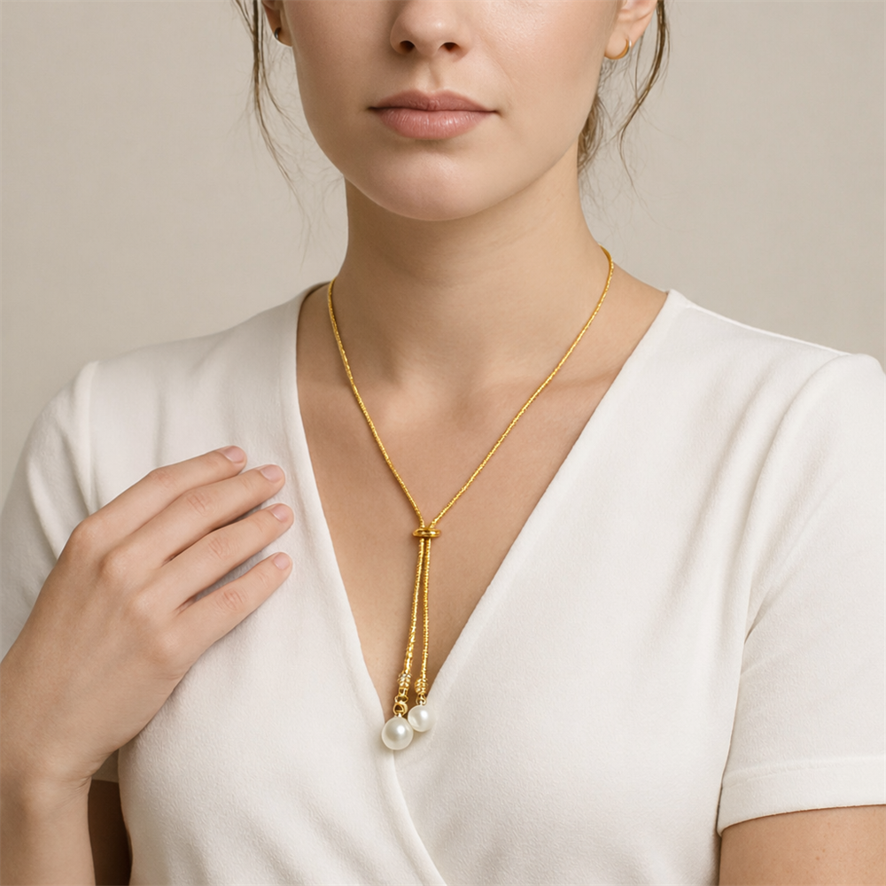 MNSS59 STAINLESS STEEL ROUND SNAKE CHAIN WITH SHELL PEARL