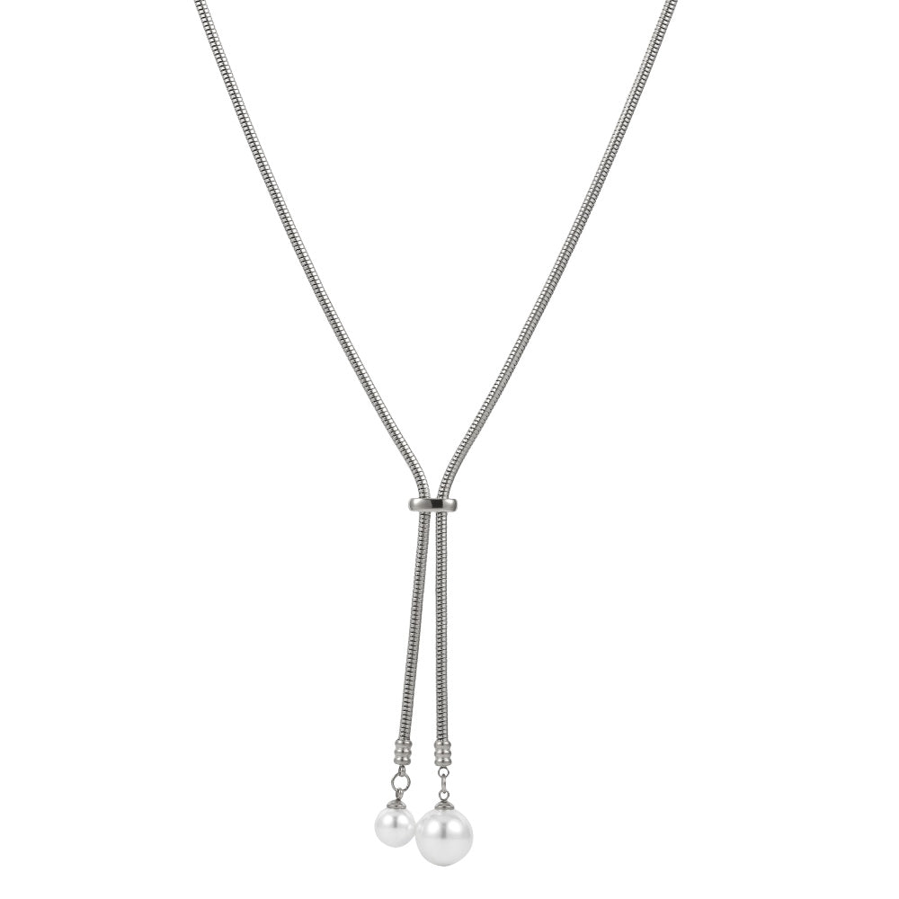MNSS59 STAINLESS STEEL ROUND SNAKE CHAIN WITH SHELL PEARL