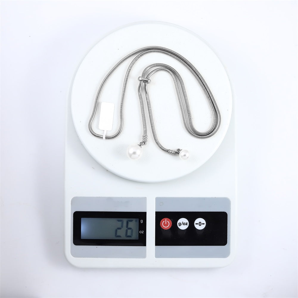 MNSS59 STAINLESS STEEL ROUND SNAKE CHAIN WITH SHELL PEARL